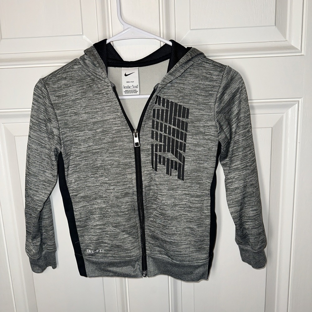 Nike Dri-FIT Youth Large Gray Full Zip Hoodie Sweatshirt 6-7 Years